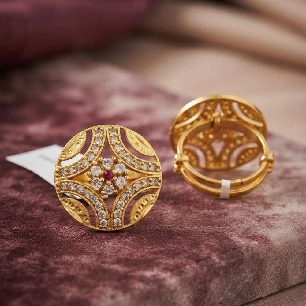 Traditional Gold Plated Floral CZ Adjustable Statement Ring For Women(Art No.50)
