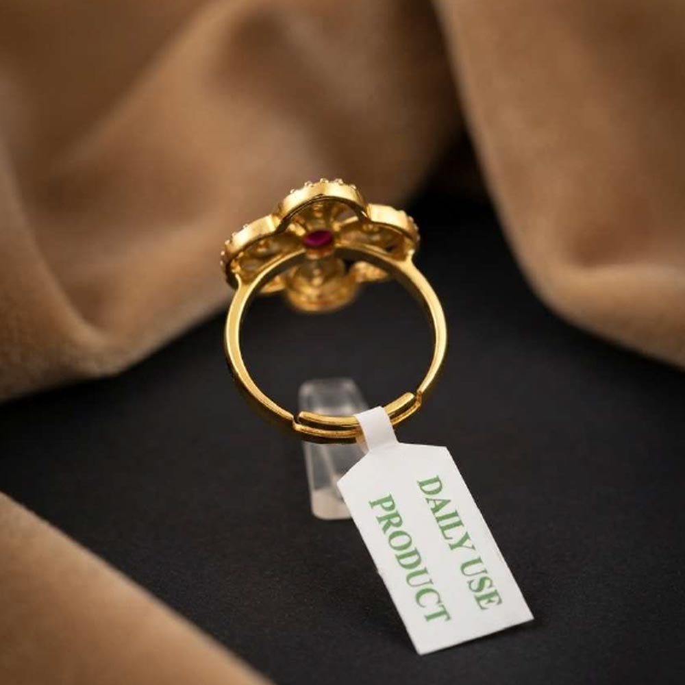 Gold Plated Ruby Floral Adjustable CZ Ring For Women(Art No.49) - Image 2