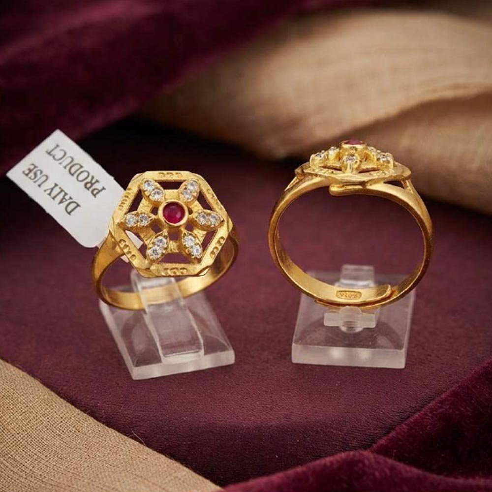 Gold Plated Ruby CZ Hexagon Adjustable Ring(Art No.46) - Image 2