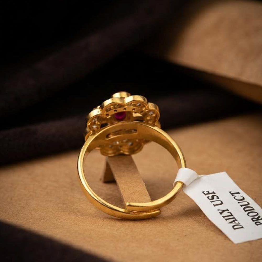 Traditional Gold Plated Ruby Floral CZ Adjustable Ring (Art No.44) - Image 2