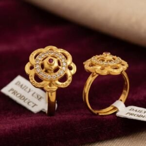 Elegant Gold Plated Ruby Halo CZ Adjustable Ring (Art No. 43)