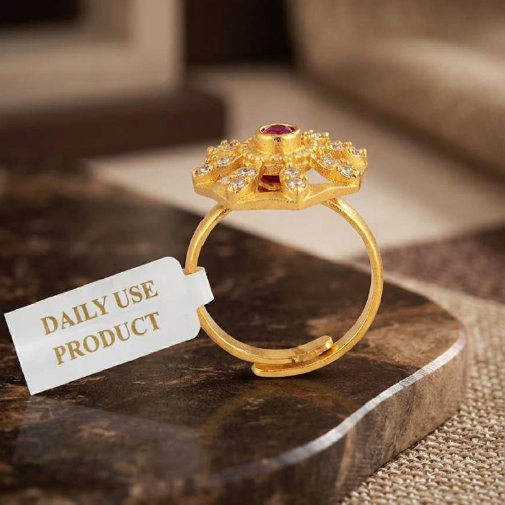 Traditional Gold Plated Ruby Hexagon CZ Adjustable Ring (Art No.41) - Image 2