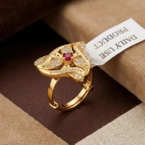 Elegant Gold Plated Ruby Floral Adjustable Ring  ( Art No. 80)