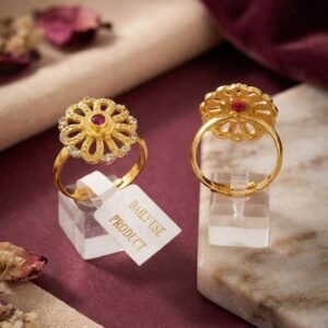 Elegant Gold Plated Floral CZ Adjustable Ring (Art No. 40)