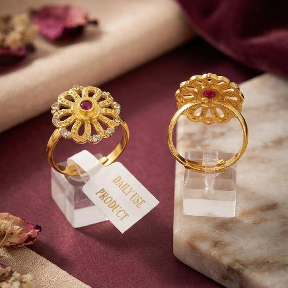 Elegant Gold Plated Floral CZ Adjustable Ring (Art No. 40)