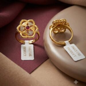 Royal Ruby Blossom Gold Plated Adjustable Ring (Art No.39)