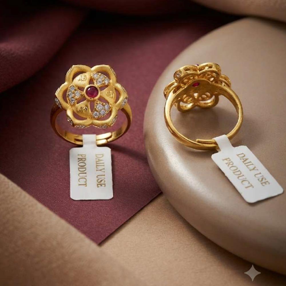 Royal Ruby Blossom Gold Plated Adjustable Ring (Art No.39)