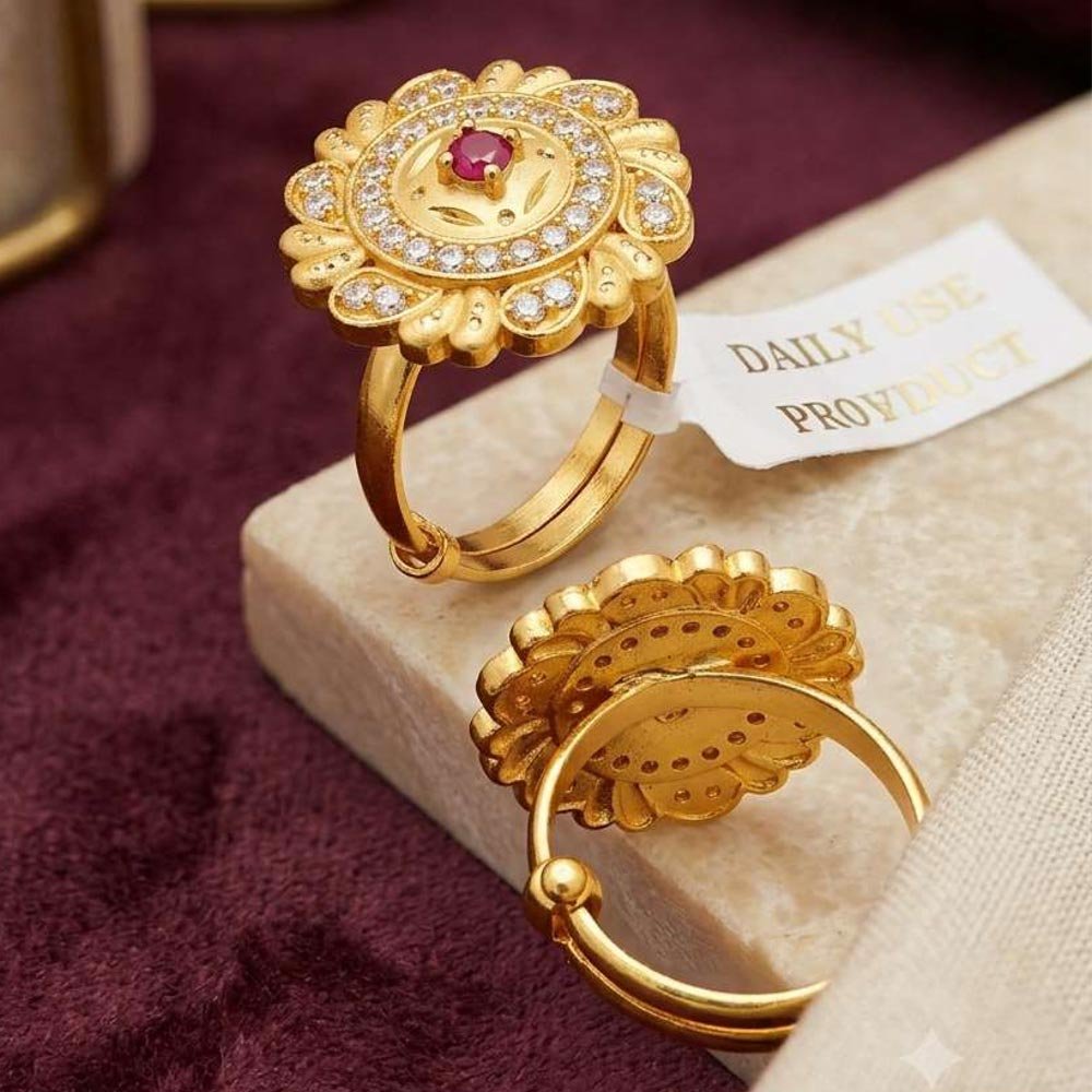 Gold Plated Floral AD Stone Adjustable Ring ( Art No. 68) - Image 4