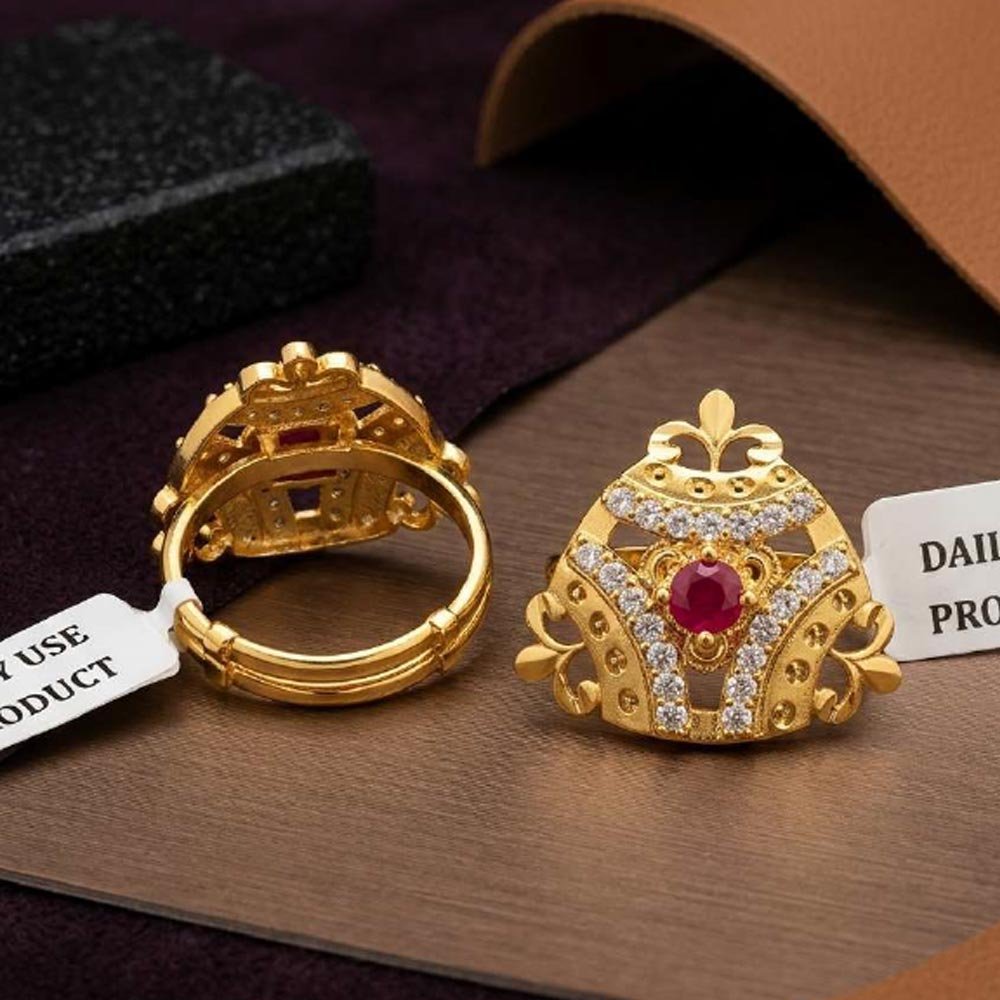 Gold Plated Ruby AD Adjustable Designer Ring ( Art No. 67)