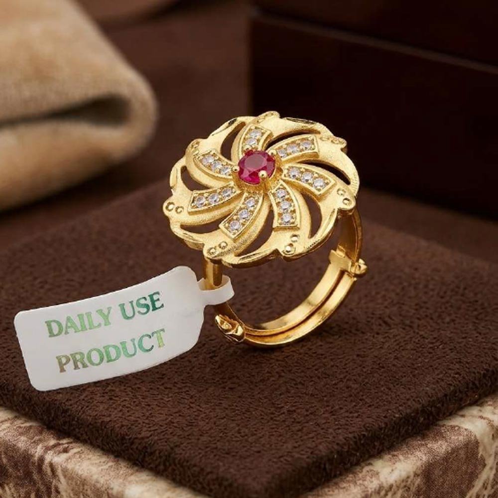 Gold Plated Floral CZ Adjustable Finger Ring ( Art No. 65)