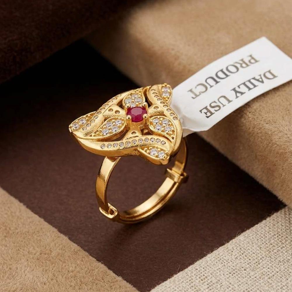 Elegant Gold Plated Ruby Floral Adjustable Ring  ( Art No. 80)