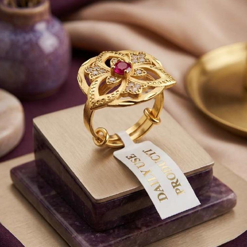 Traditional Gold Plated Floral AD Stone Ring ( Art No. 75 ) - Image 4