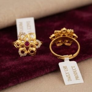 Gold Plated Floral Ruby CZ Adjustable Ring For Women(Art No.56)