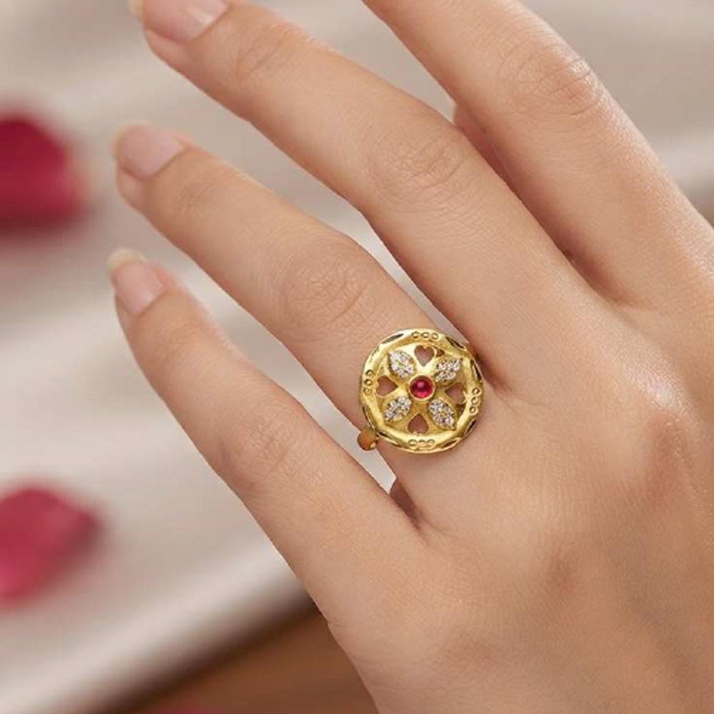 Gold Plated Ruby CZ Adjustable Floral Ring For Women(Art No.54) - Image 4