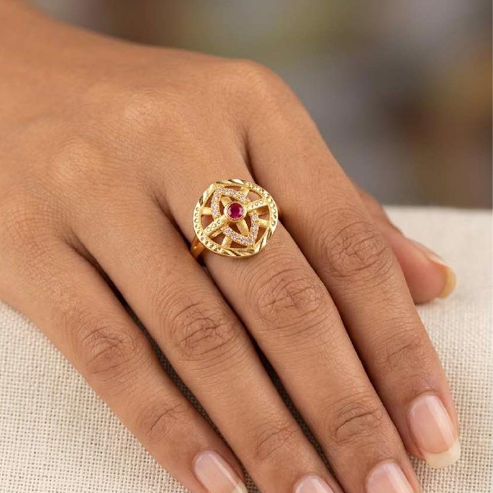 Traditional Gold Plated Ruby CZ Adjustable Floral Ring For Women (Art No.52) - Image 3