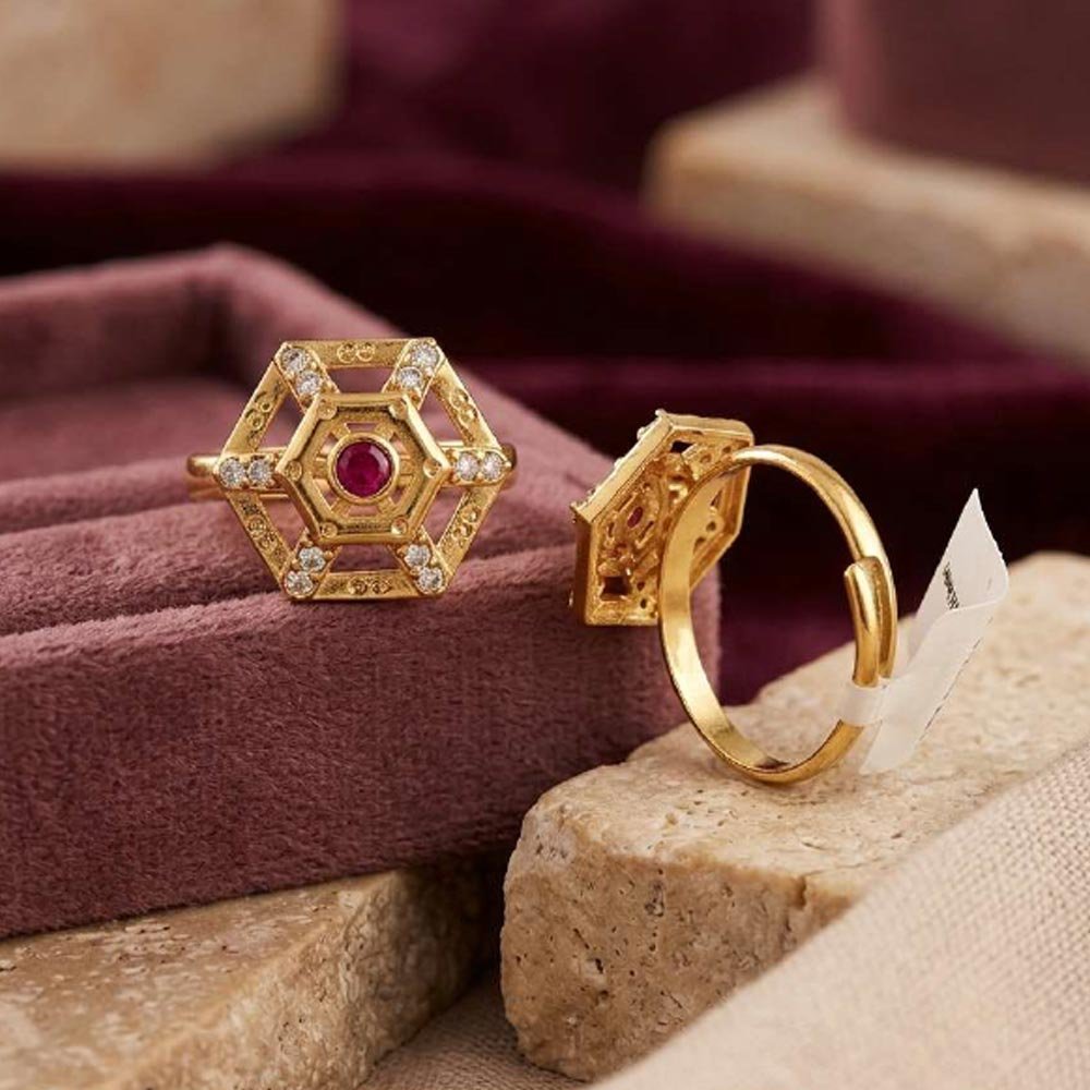 Beautiful Gold Plated Hexagon Ruby CZ Adjustable Ring For Women(Art No.51) - Image 3