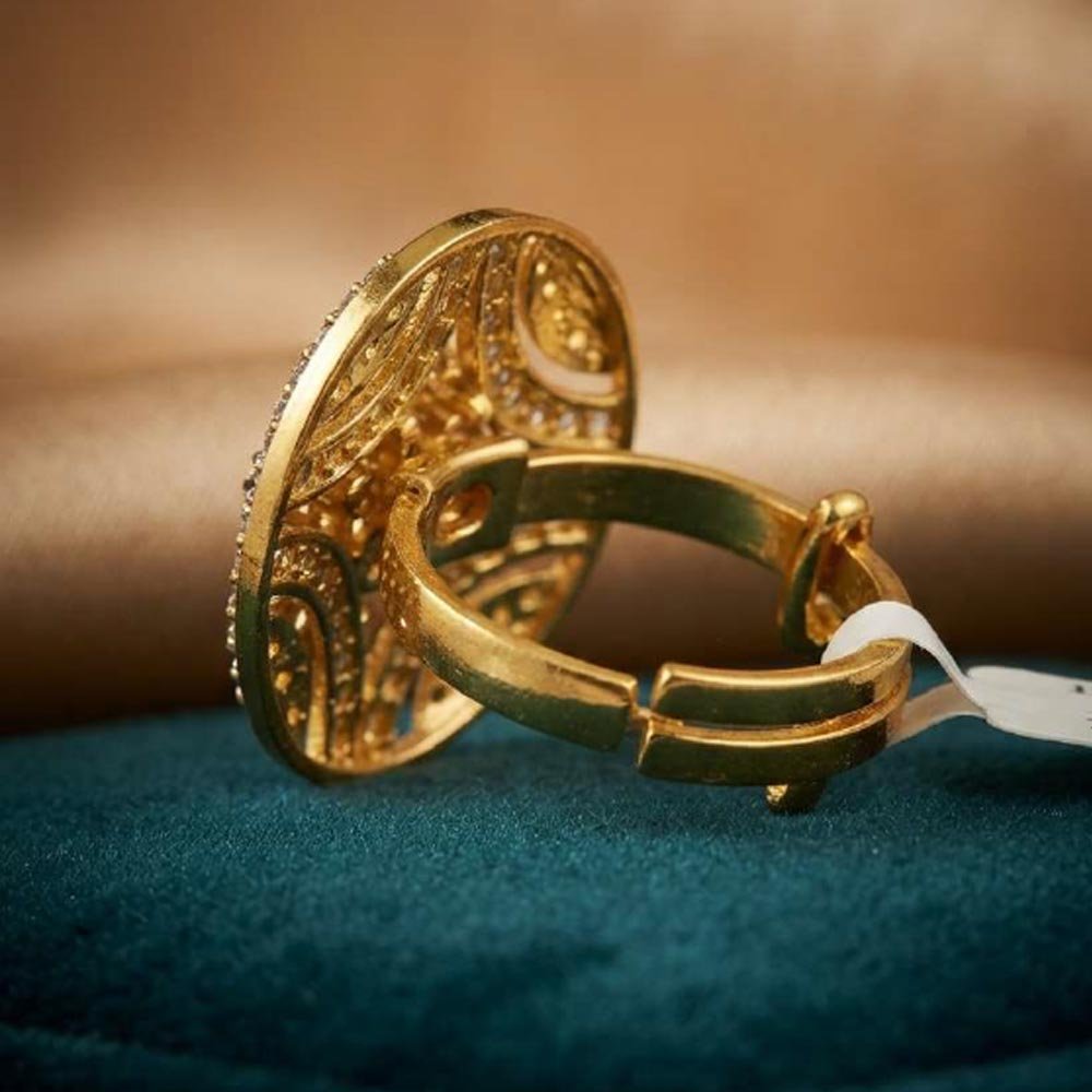 Traditional Gold Plated Floral CZ Adjustable Statement Ring For Women(Art No.50) - Image 4
