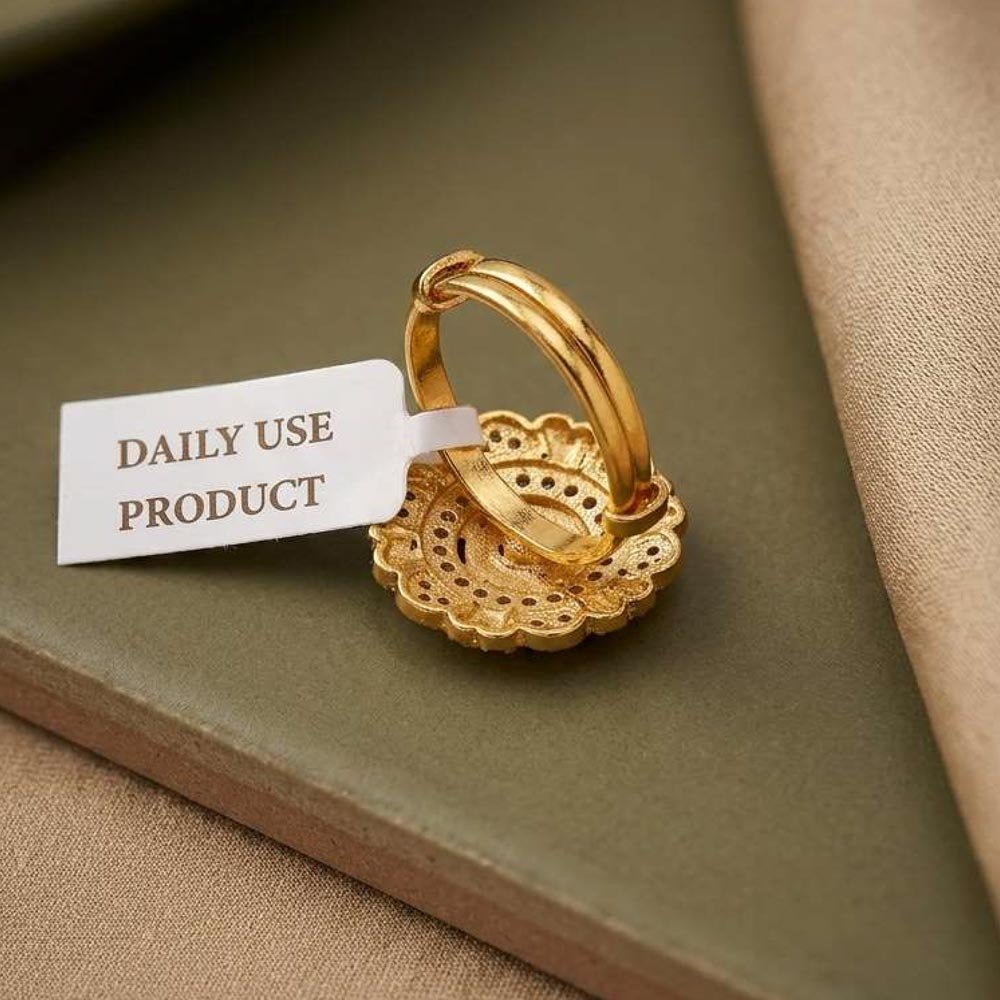 Gold Plated Floral AD Stone Adjustable Ring ( Art No. 68) - Image 3