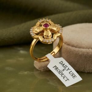 Gold Plated Ruby Floral Adjustable CZ Ring For Women(Art No.49)