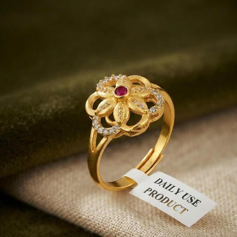 Gold Plated Ruby Floral CZ Adjustable Ring (Art No.48)
