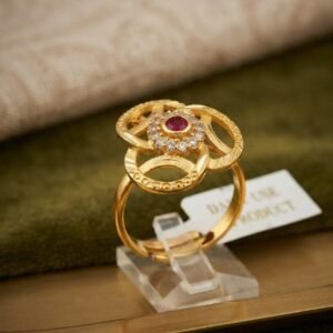 Gold Plated Ruby Halo CZ Adjustable Ring (Art No.47)