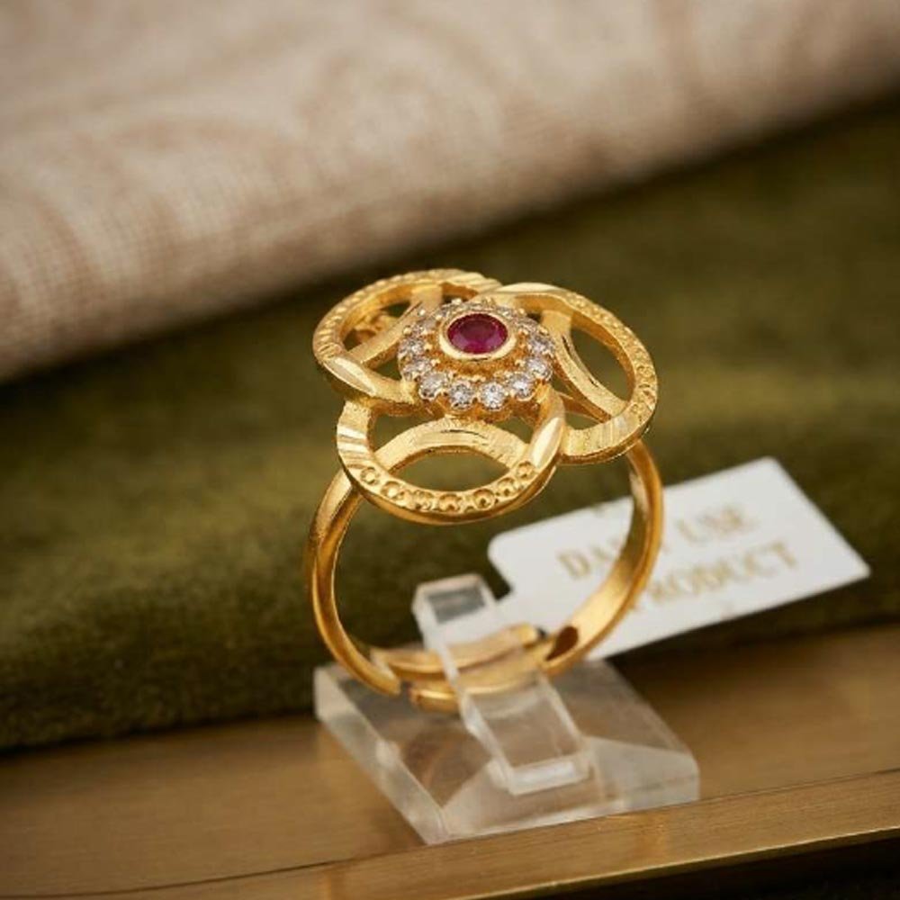 Gold Plated Ruby Halo CZ Adjustable Ring (Art No.47)