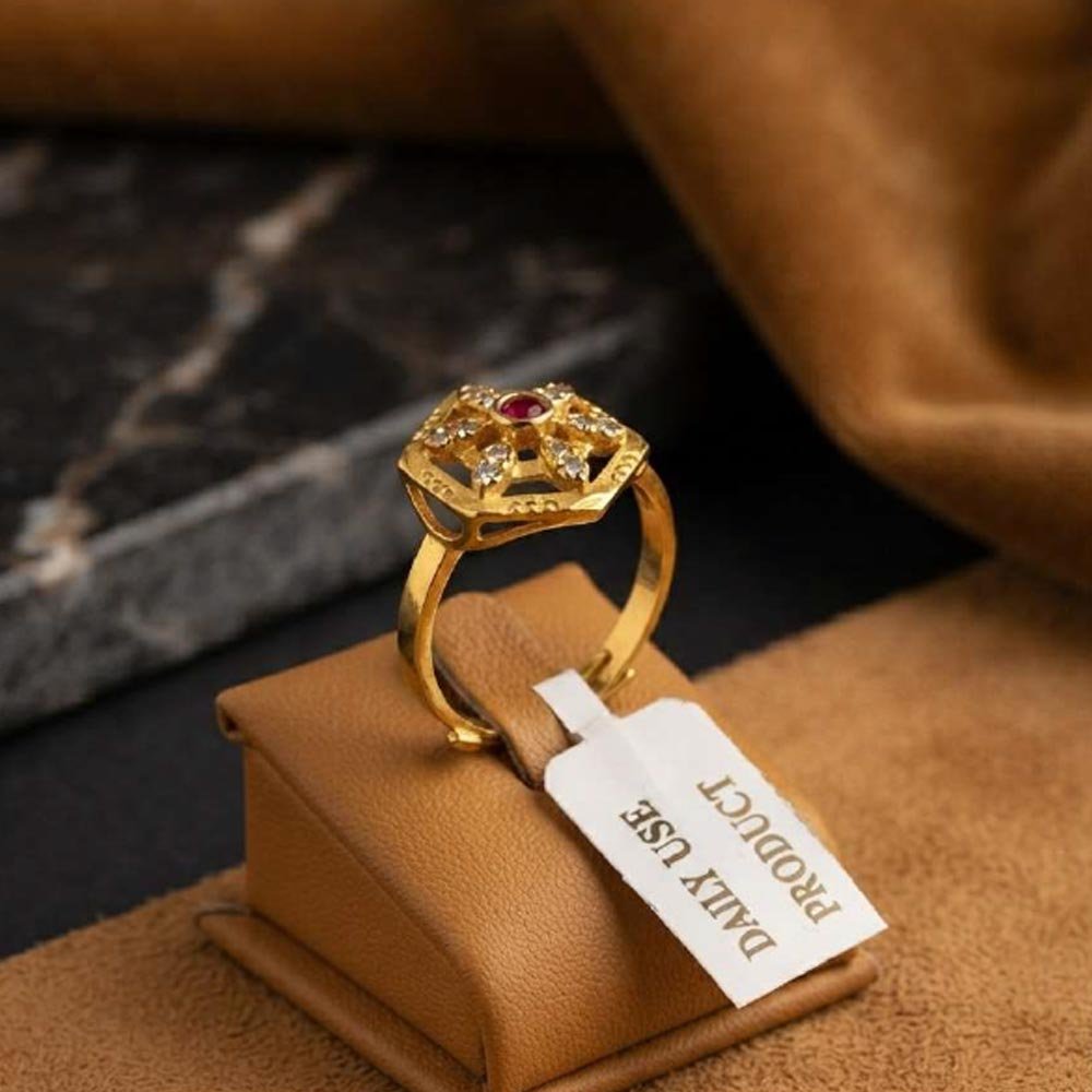 Gold Plated Ruby CZ Hexagon Adjustable Ring(Art No.46) - Image 3