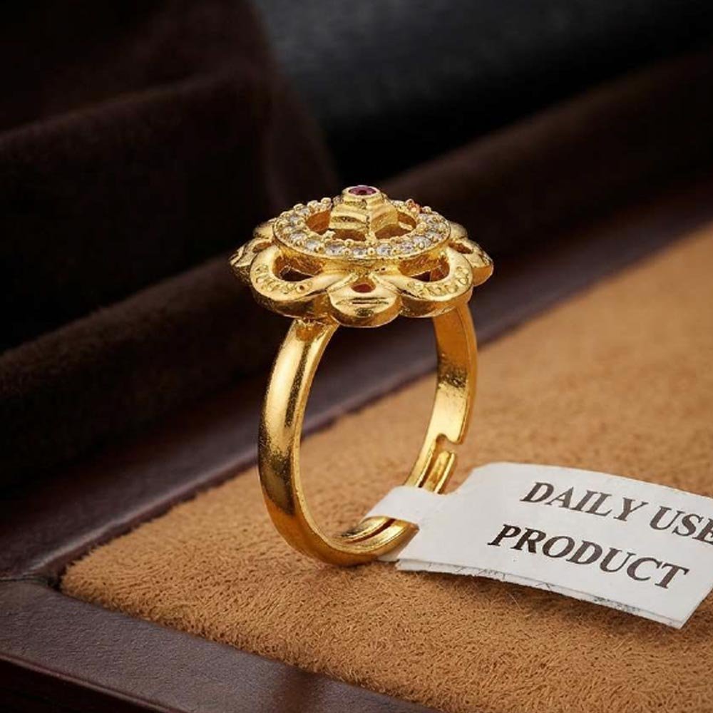 Elegant Gold Plated Ruby Halo CZ Adjustable Ring (Art No. 43) - Image 2