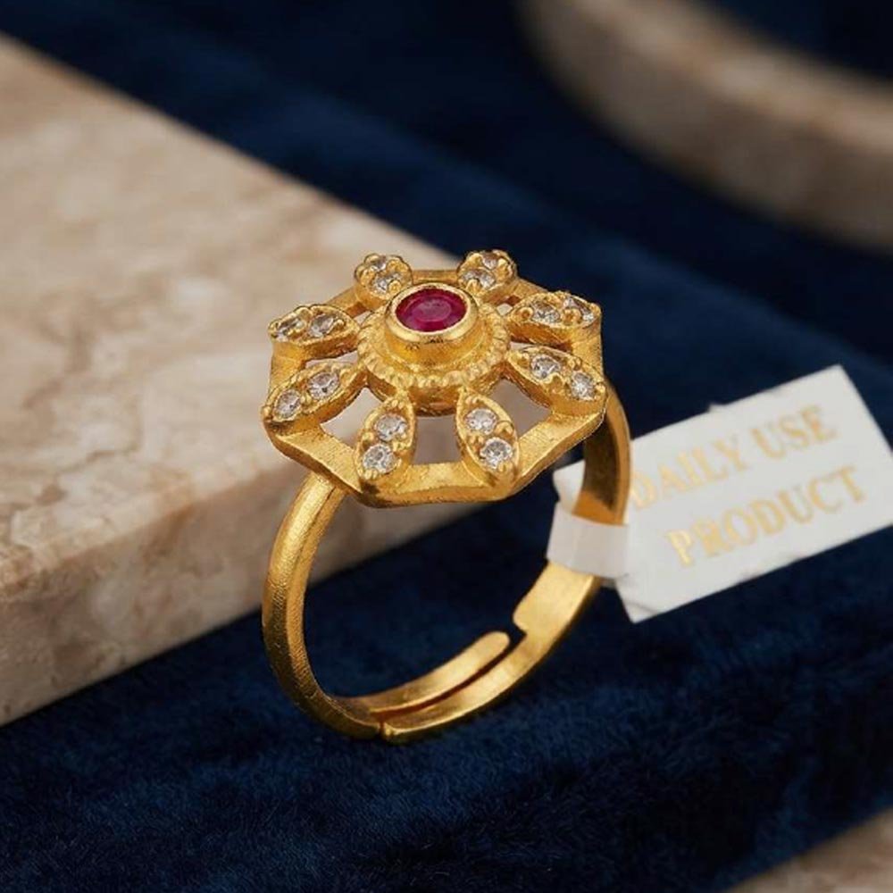 Traditional Gold Plated Ruby Hexagon CZ Adjustable Ring (Art No.41) - Image 3