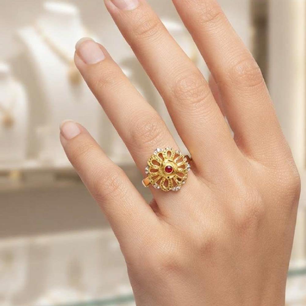 Elegant Gold Plated Floral CZ Adjustable Ring (Art No. 40) - Image 2