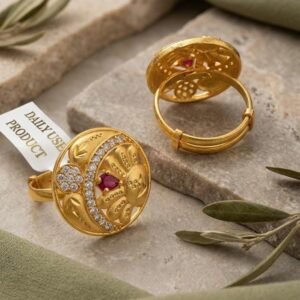 Traditional Gold Plated CZ Floral Adjustable Designer Ring (Art No. 38)