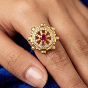 Gold Plated Ruby AD Stone Adjustable Ring ( Art No. 66 )