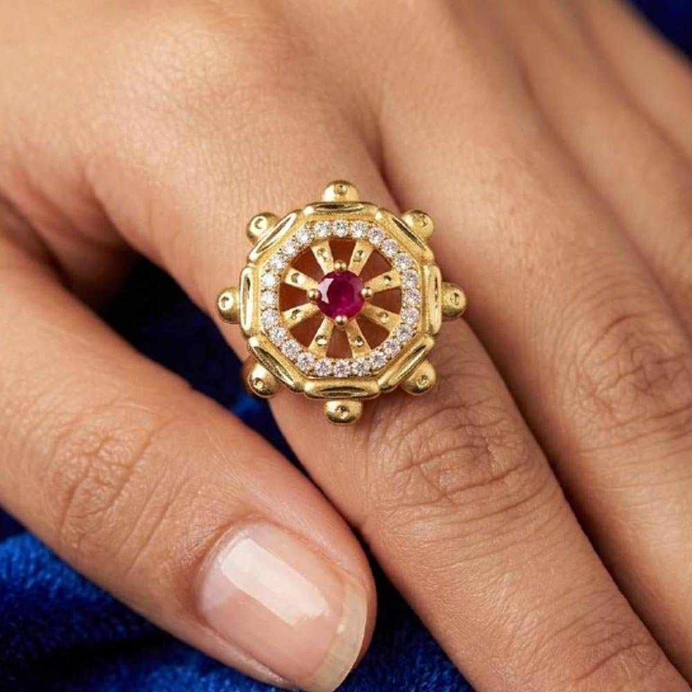 Gold Plated Ruby AD Stone Adjustable Ring ( Art No. 66 )