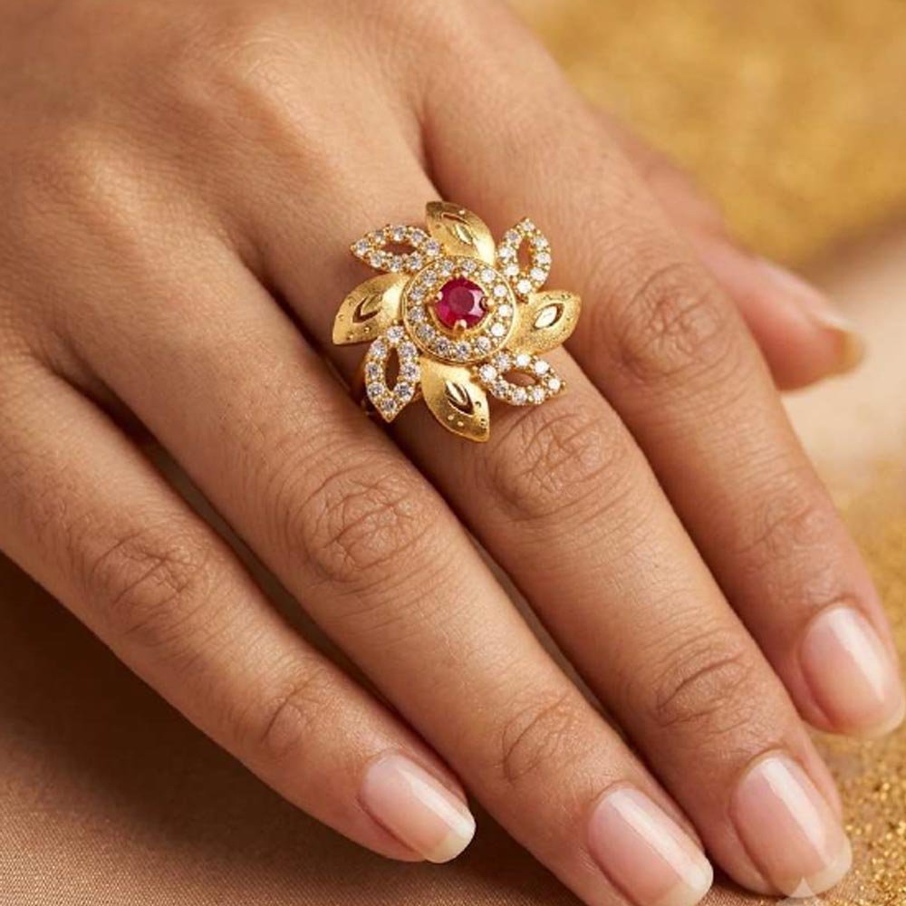 Gold Plated Floral Desinger Adjustable Ring (Art No. 64) - Image 2
