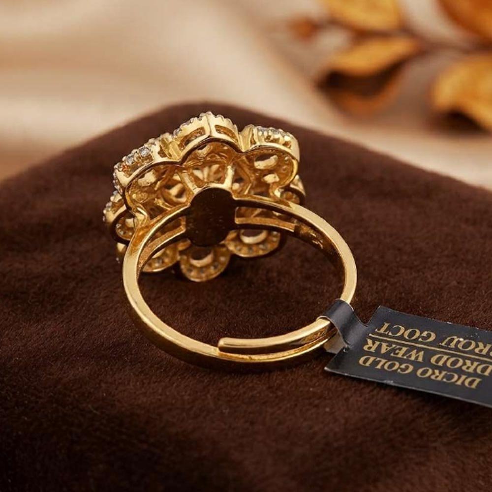Traditional Gold Plated Floral CZ Adjustable Ring For Women Stylish(Art No.60) - Image 2