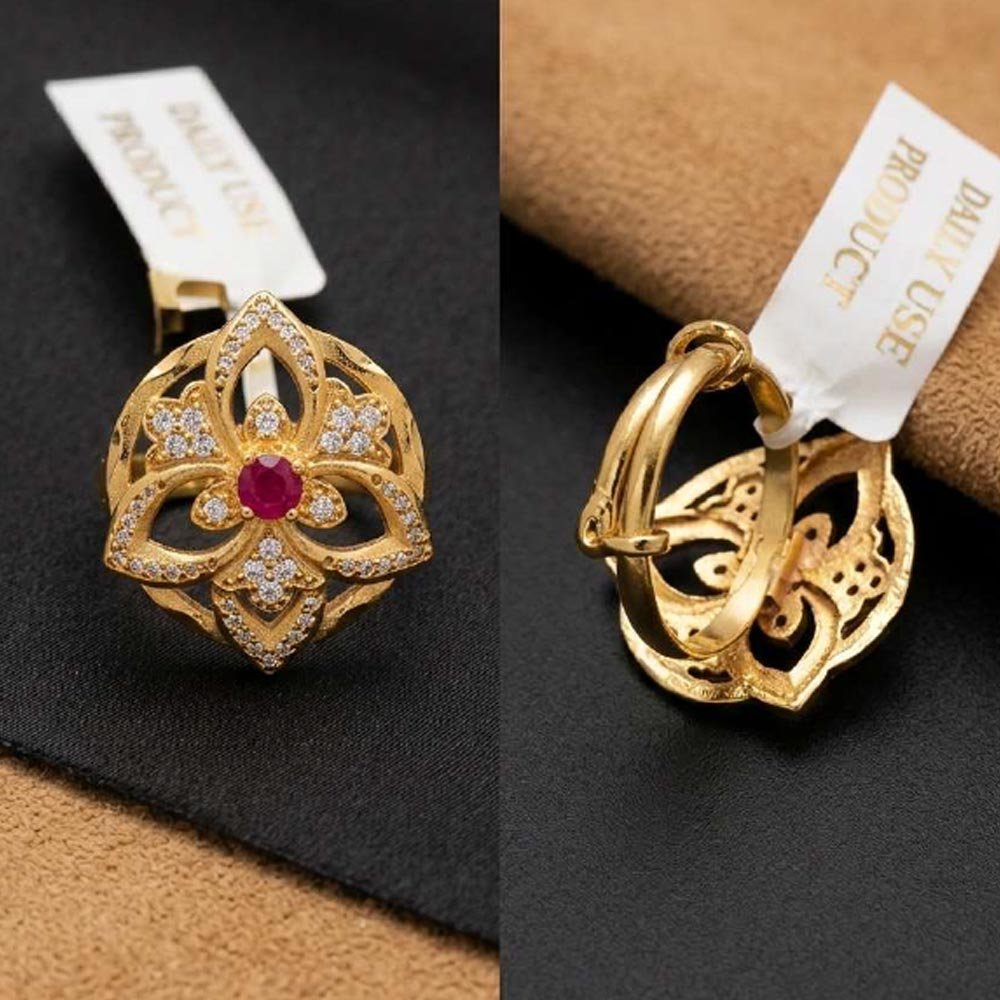 Traditional Gold Plated Floral AD Stone Ring ( Art No. 75 )