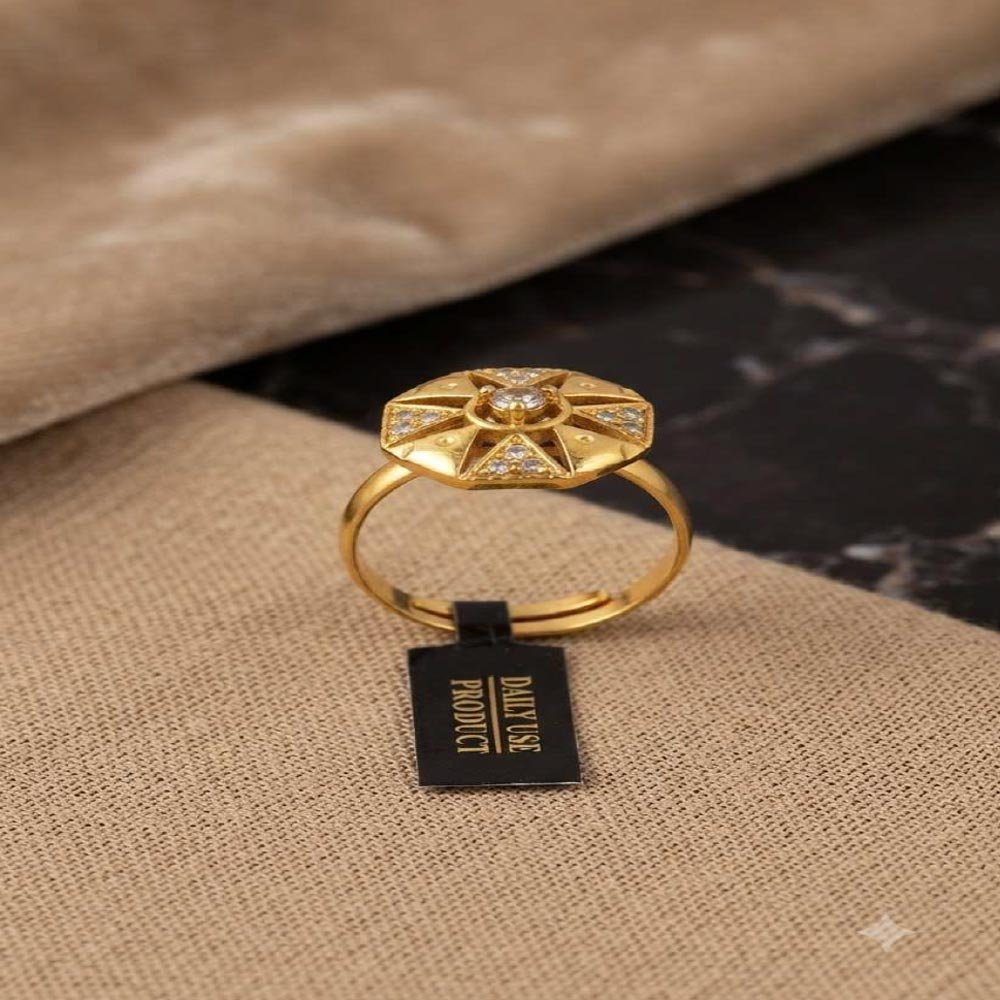 Gold Plated Sunburst CZ Adjustable Ring For Women Stylish(Art No.57) - Image 4