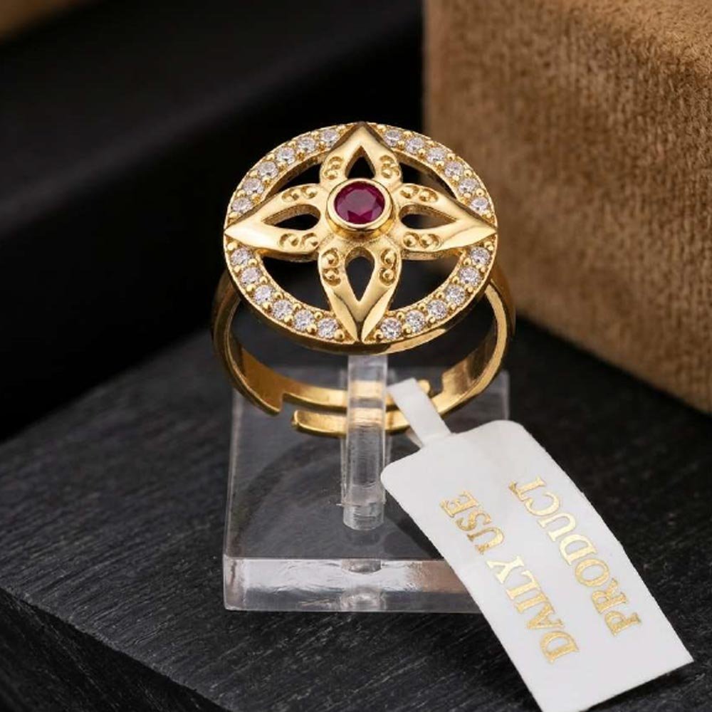 Beautiful Gold Plated Ruby CZ Adjustable Designer Ring For Women(Art No.53)