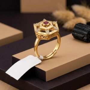 Beautiful Gold Plated Hexagon Ruby CZ Adjustable Ring For Women(Art No.51)
