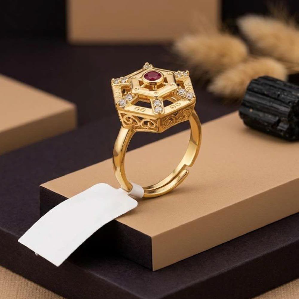 Beautiful Gold Plated Hexagon Ruby CZ Adjustable Ring For Women(Art No.51)