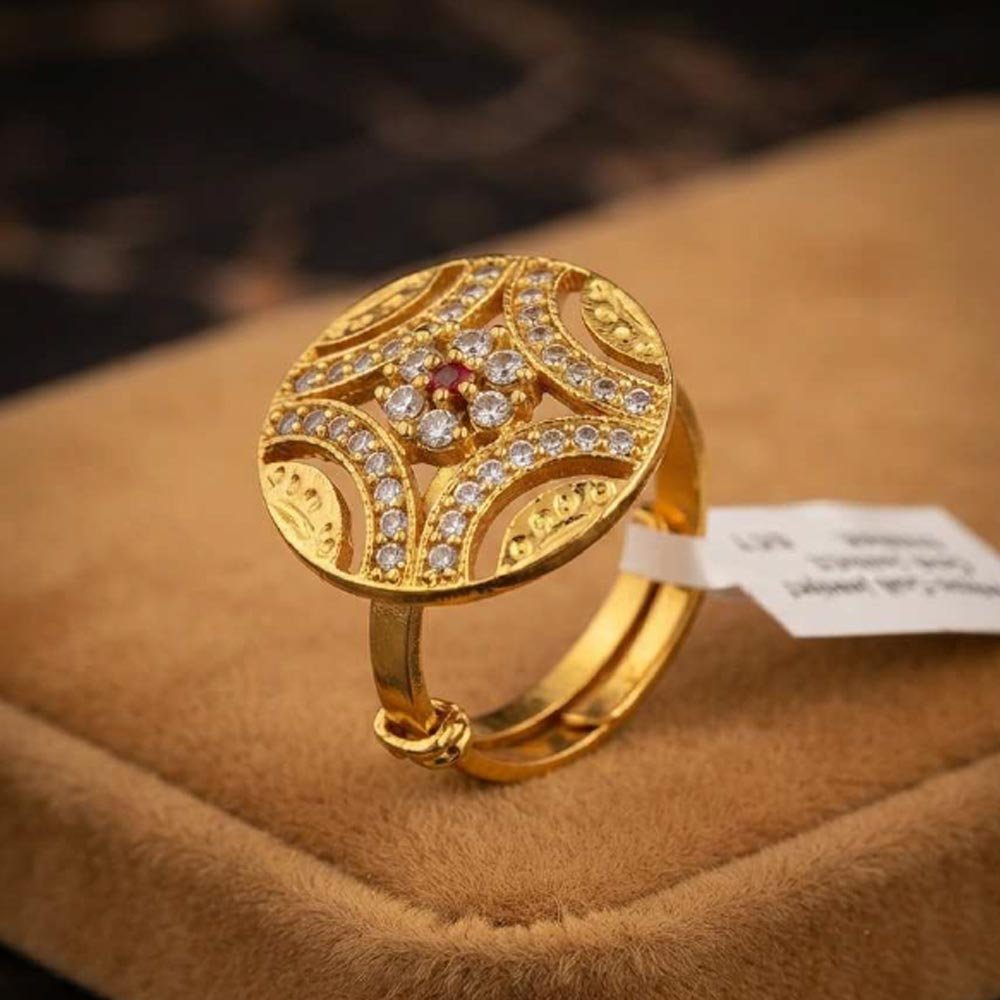 Traditional Gold Plated Floral CZ Adjustable Statement Ring For Women(Art No.50) - Image 2