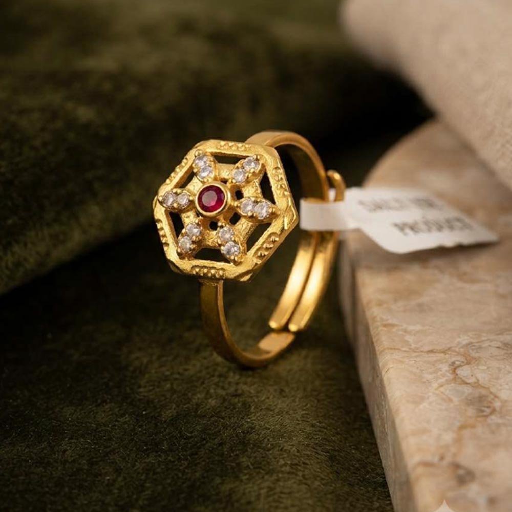 Gold Plated Ruby CZ Hexagon Adjustable Ring(Art No.46)