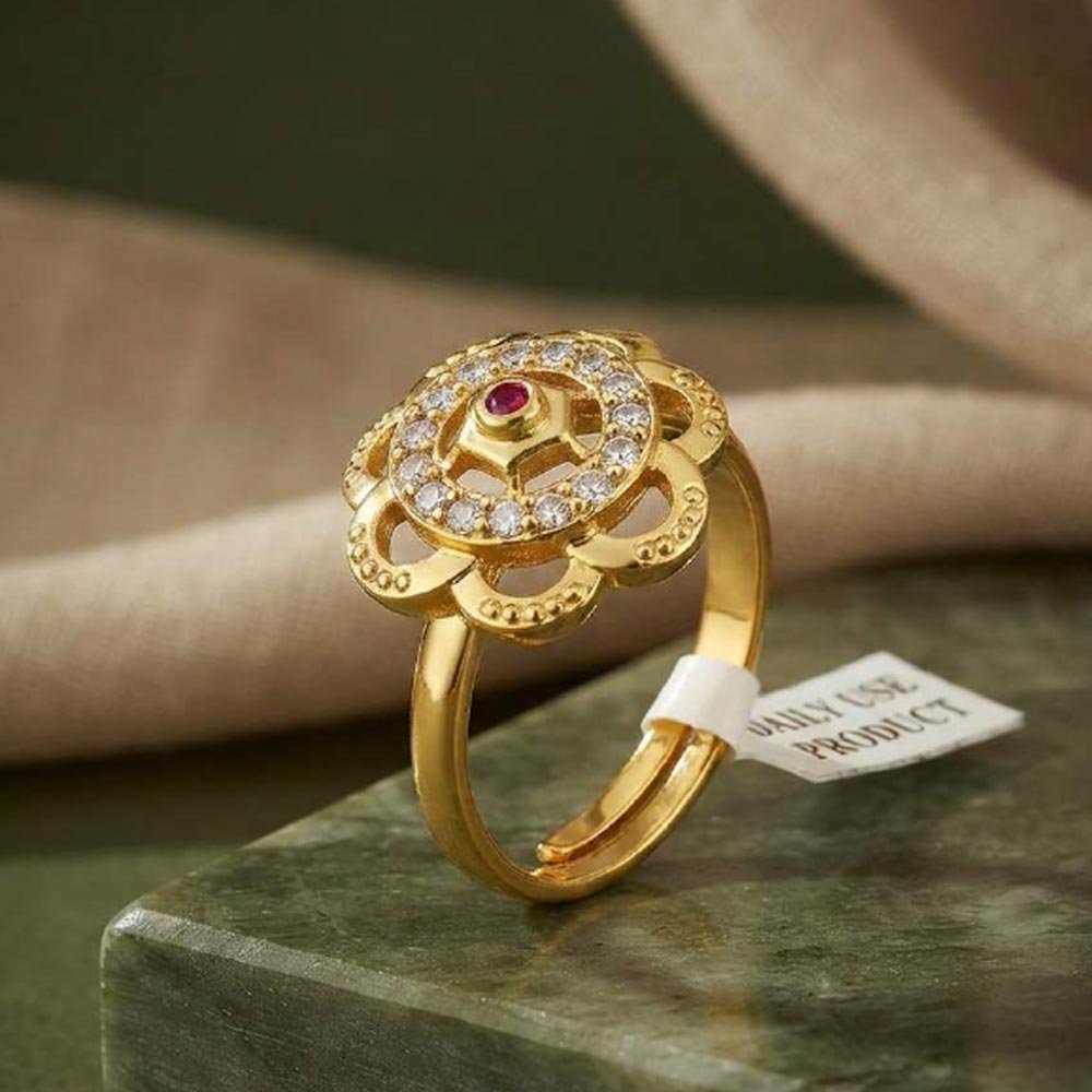 Elegant Gold Plated Ruby Halo CZ Adjustable Ring (Art No. 43) - Image 3