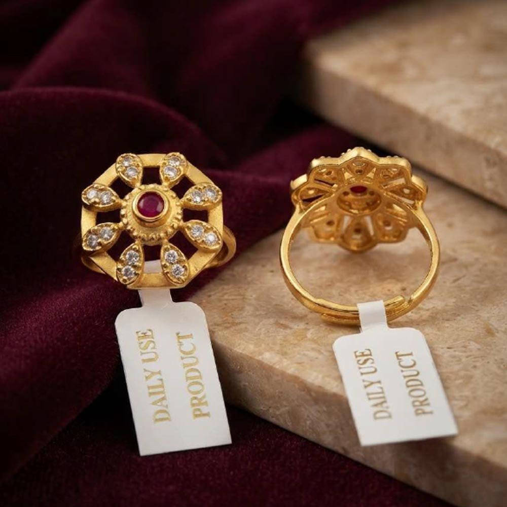 Traditional Gold Plated Ruby Hexagon CZ Adjustable Ring (Art No.41)