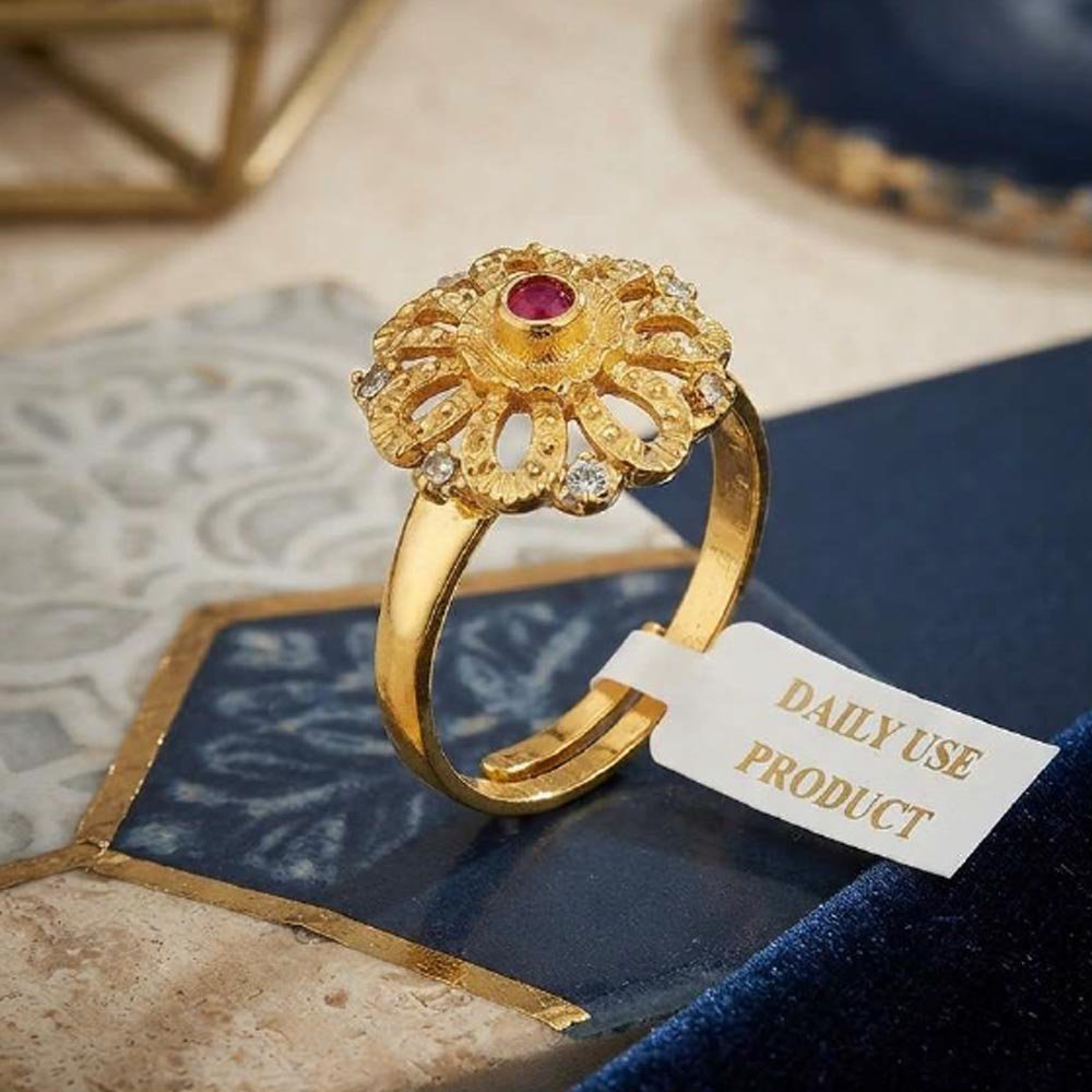 Elegant Gold Plated Floral CZ Adjustable Ring (Art No. 40) - Image 3