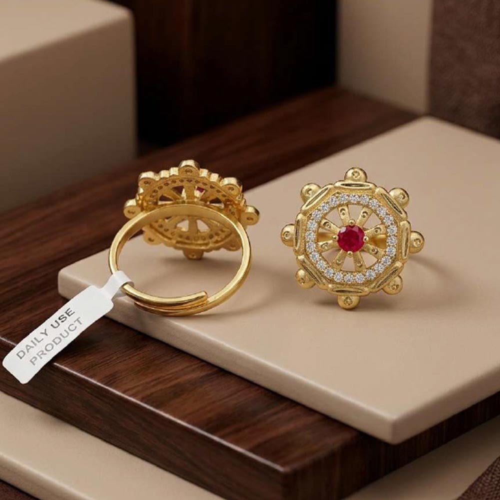 Gold Plated Ruby AD Stone Adjustable Ring ( Art No. 66 ) - Image 4