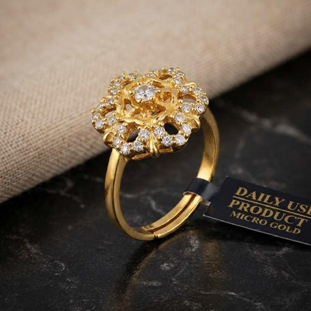 Traditional Gold Plated Floral CZ Adjustable Ring For Women Stylish(Art No.60) - Image 4