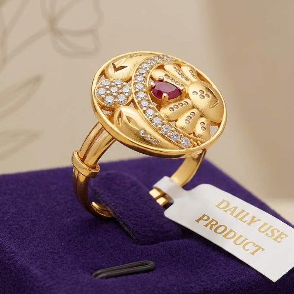 Traditional Gold Plated Ruby AD Stone Adjustable Ring ( Art No. 76)