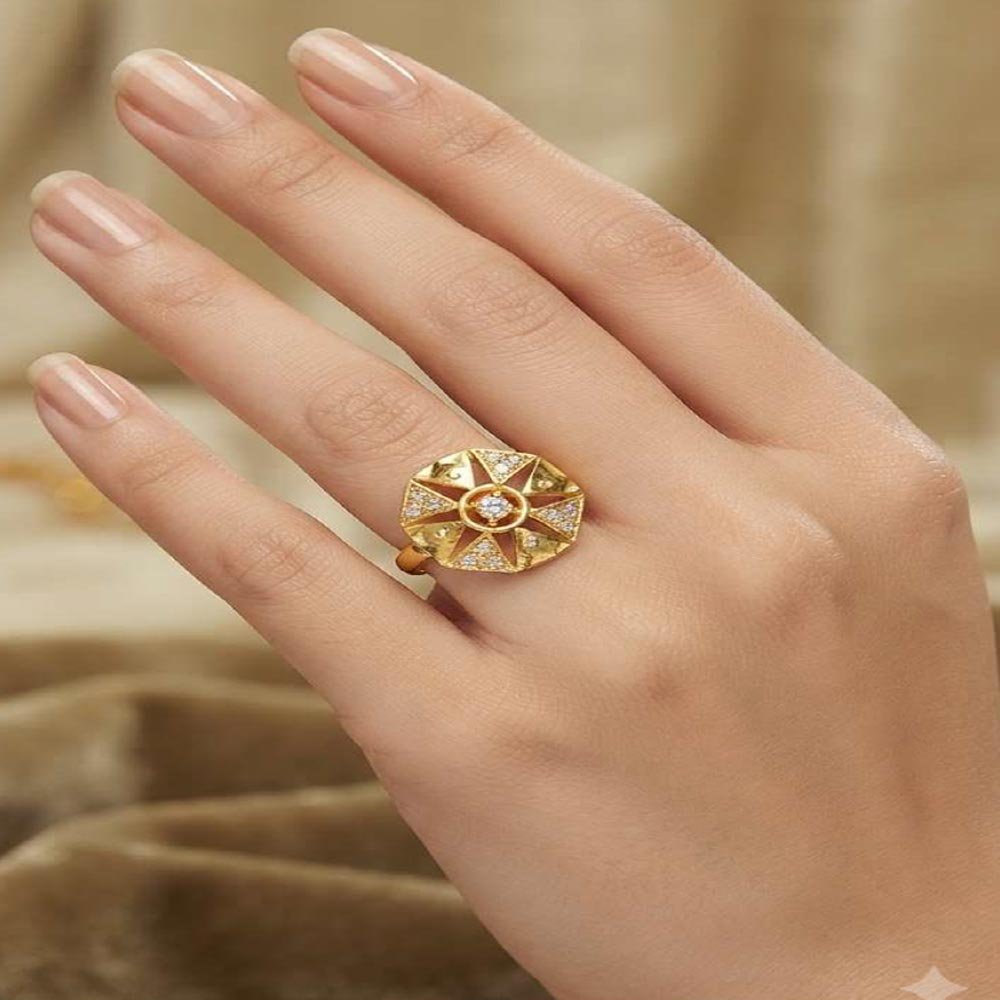 Gold Plated Sunburst CZ Adjustable Ring For Women Stylish(Art No.57) - Image 3