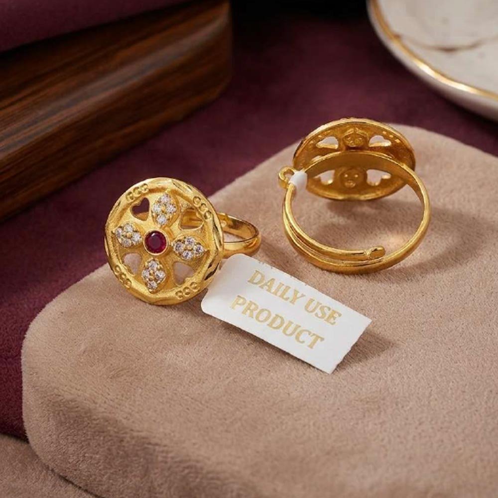 Gold Plated Ruby CZ Adjustable Floral Ring For Women(Art No.54) - Image 2